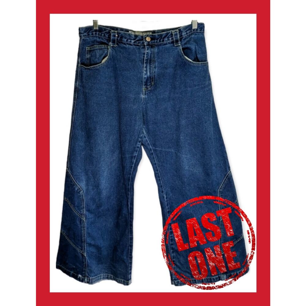 VTG 90s 2000s Korean BugGirl Ultra Wide Leg Star Pocket Raver Jeans Pants Y2K 13